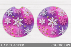 Snowflakes Car Coaster Design. Snowflakes Round Coaster Product Image 1