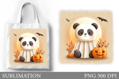 Ghost Panda Tote Bag Design. Halloween Tote Bag Sublimation Product Image 1
