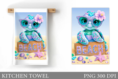Cute Turtle Kitchen Towel. Sea Turtle Sublimation Product Image 1