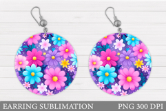 Flowers Earring Sublimation. Floral Round Earring Design Product Image 1