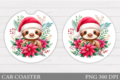 Christmas Sloth Car Coaster. Christmas Coaster Sublimation Product Image 1