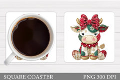Christmas Cow Coaster. Christmas Cow Coaster Sublimation Product Image 1