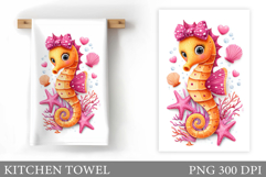 Cute Seahorse Kitchen Towel. Cute Seahorse Sublimation Product Image 1