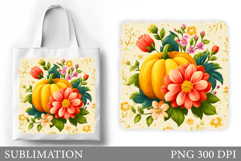 Pumpkin Tote Bag Design. Flowers Tote Bag Sublimation Product Image 1