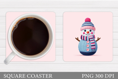 Cute Snowman Coaster Sublimation. Christmas Coaster Design Product Image 1