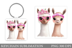 Cute Lama Keychain Design. Cute Lama Sublimation Product Image 1
