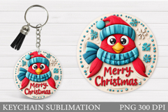 Cardinal Keychain Sublimation. Winter Bird Round Keychain Product Image 1