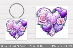 Floral Heart Keychain Sublimation. Valentine Keychain Design Product Image 1