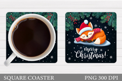 Christmas Fox Coaster. Christmas Coaster Sublimation Product Image 1