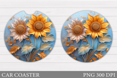 Sunflowers Car Coaster. Sunflowers Coaster Sublimation Product Image 1