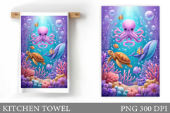 Cute Octopus Kitchen Towel. Sea Animals Kitchen Towel Design Product Image 1