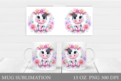 Cute Cow Mug Sublimation. Cow Flowers Mug Wrap Design Product Image 1