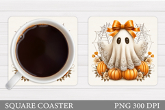 Cute Ghost Coaster Sublimation. Halloween Coaster Design Product Image 1