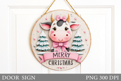 Christmas Cow Door Sign. Christmas Door Sign Sublimation Product Image 1