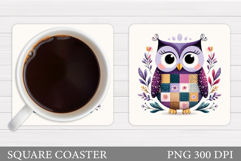 Cute Owl Coaster Design. Cute Owl Sublimation Product Image 1