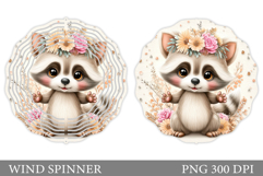 Cute Raccoon Wind Spinner. Raccoon Flowers Wind Spinner Product Image 1