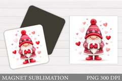 Valentines Gnome Magnet. Valentines Magnet Sublimation Product Image 1