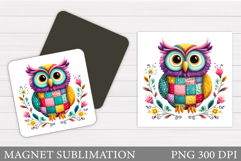 Patchwork Owl Magnet Design. Owl Magnet Sublimation Product Image 1