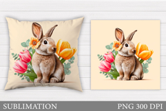Spring Bunny Pillow Design. Bunny Sublimation Product Image 1