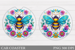 Bee Car Coaster Design. Bee Coaster Sublimation Product Image 1
