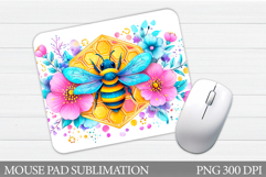 Bee Mouse Pad Sublimation. Bee Flowers Mouse Pad Design Product Image 1
