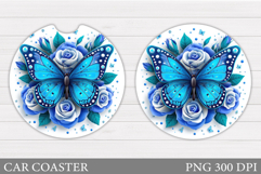 Butterfly Car Coaster Design. Flowers Coaster Sublimation Product Image 1