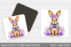 Cute Bunny Magnet Design. Bunny Flowers Magnet Sublimation Product Image 1