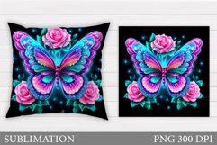 Butterfly Pillow Design. Butterfly Roses Sublimation Product Image 1
