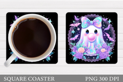 Cute Ghost Coaster Sublimation. Halloween Coaster Design Product Image 1