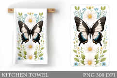 Butterfly Kitchen Towel. Flowers Kitchen Towel Sublimation Product Image 1