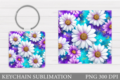 Daisy Flowers Keychain Design. Floral Keychain Sublimation Product Image 1