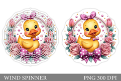 Cute Duck Wind Spinner. Duck Flowers Wind Spinner Design Product Image 1