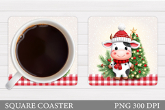 Christmas Cow Coaster. Christmas Cow Coaster Sublimation Product Image 1