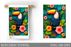Toucan Kitchen Towel. Tropical Kitchen Towel Sublimation Product Image 1