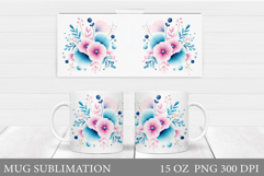 Floral Mug Sublimation. Flowers Mug Wrap Design Product Image 1