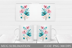 Floral Mug Sublimation. Flowers Mug Wrap Design Product Image 1