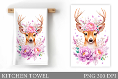 Cute Deer Kitchen Towel. Deer Flowers Kitchen Towel Design Product Image 1