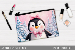 Penguin Cosmetics Bag. Christmas Makeup Bag Sublimation Product Image 1