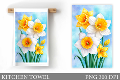 Daffodils Kitchen Towel. Flowers Kitchen Towel Sublimation Product Image 1