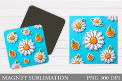 Daisy Flowers Magnet Design. Floral Magnet Sublimation Product Image 1