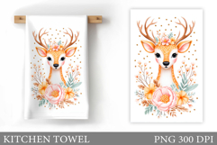 Deer Kitchen Towel. Deer Flowers Kitchen Towel Design Product Image 1