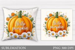 Pumpkin Pillow Design. Flowers Pillow Sublimation Product Image 1