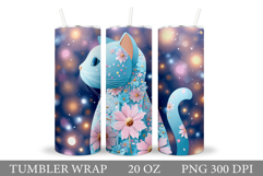 Cute Cat Tumbler Design. Cat Flowers Tumbler Sublimation Product Image 1