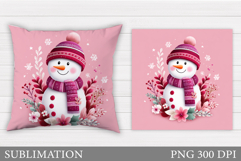 Cute Snowman Pillow Sublimation. Christmas Pillow Design Product Image 1