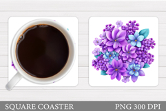 Floral Coaster Sublimation. Flowers Coaster Design Product Image 1