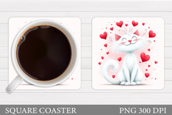 Valentines Cat Coaster. Valentines Coaster Sublimation Product Image 1