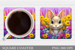 Bunny Coaster Sublimation. Bunny Flowers Coaster Design Product Image 1
