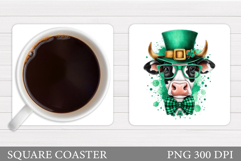 St Patrick Cow Coaster. St Patrick Coaster Sublimation Product Image 1