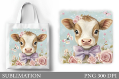 Summer Cow Tote Bag Design. Cute Cow Sublimation Product Image 1