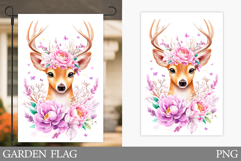 Cute Deer Garden Flag Design. Deer Flowers Garden Flag Product Image 1